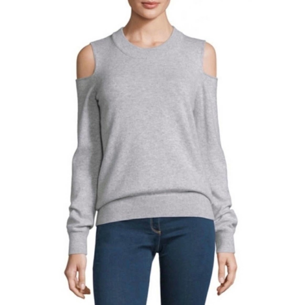 Veronica Beard 100% Cashmere Light Gray Cold Shoulder Sweater | Large